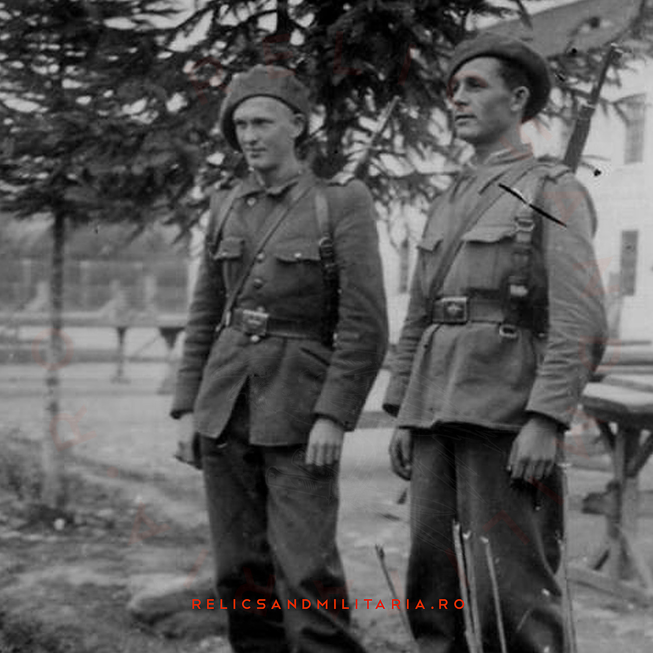 Romanian Soldiers with World War Two Royal Crown belt buckle