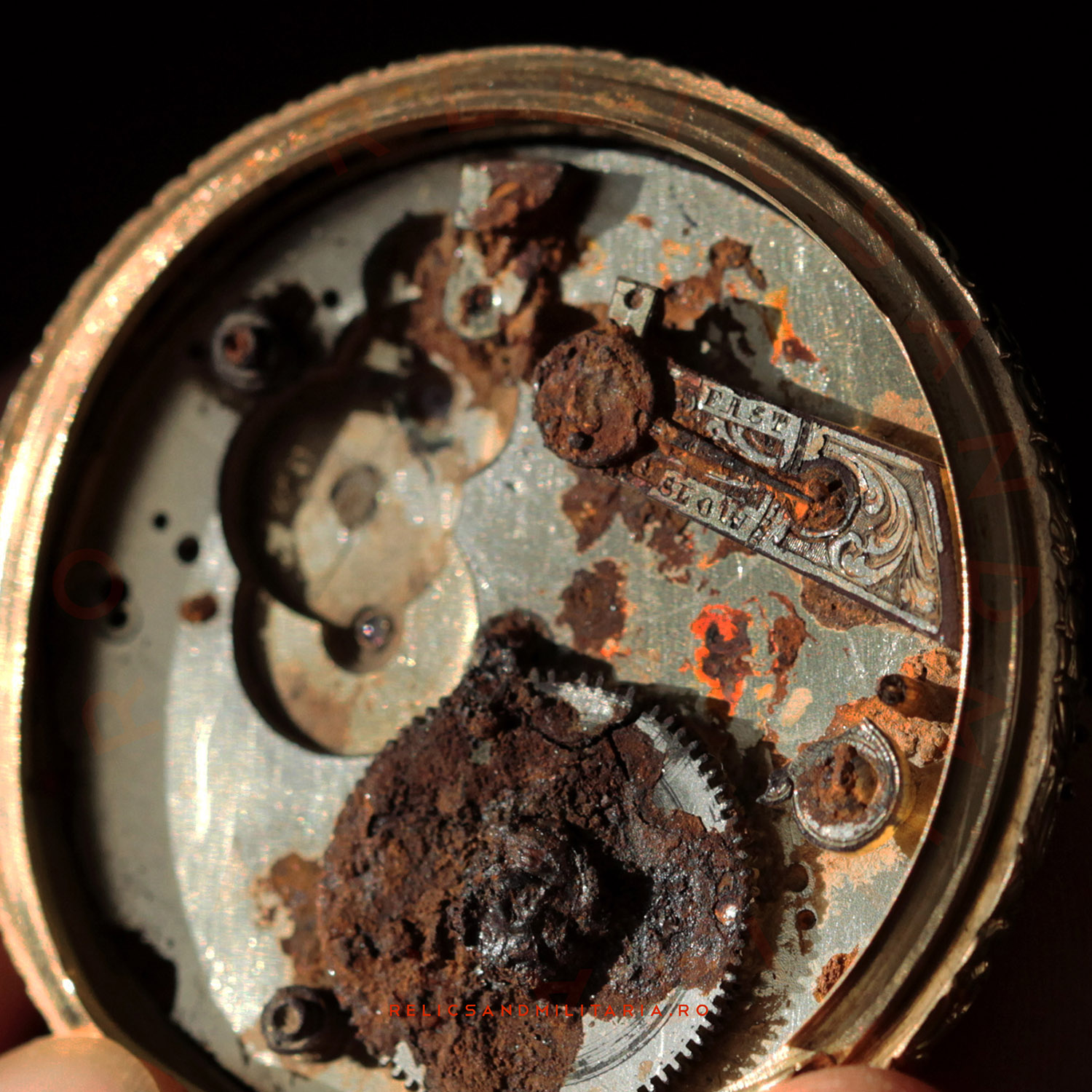 Patent Lever Jules Calame Robert 18k gold pocket watch internal mechanism