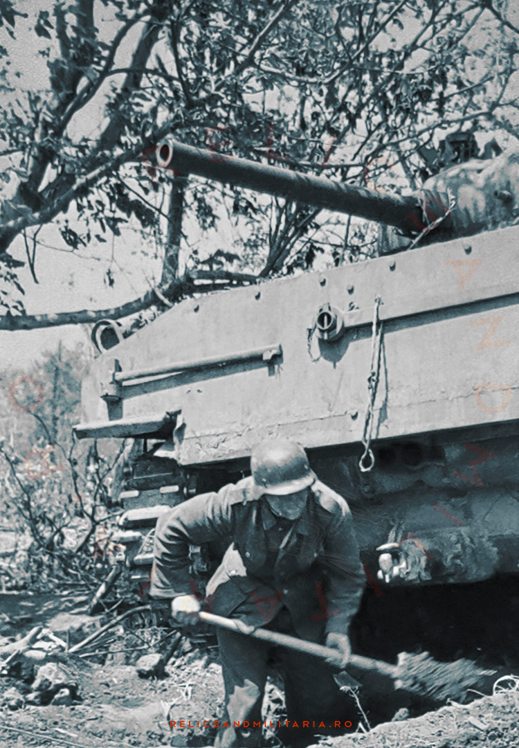 Destroyed Sherman tank near Stanca Castle where Wehrmacht 79 Infanterie Division fought in 1944 in Rumanien Jassy
